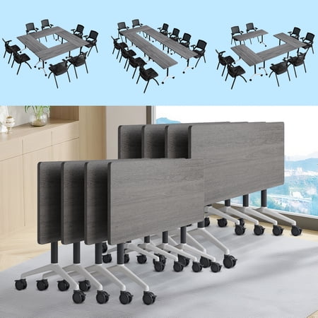 Folding Conference Room Tables for 6-12 Person Modern Mobile Foldable Training Table with Silent Wheels for Office (Gray 61.0in 8)
