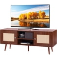 thumbnail image 1 of VEVOR Rattan TV Stand for 55" TV Entertainment Center with Rattan Door Walnut, 1 of 9
