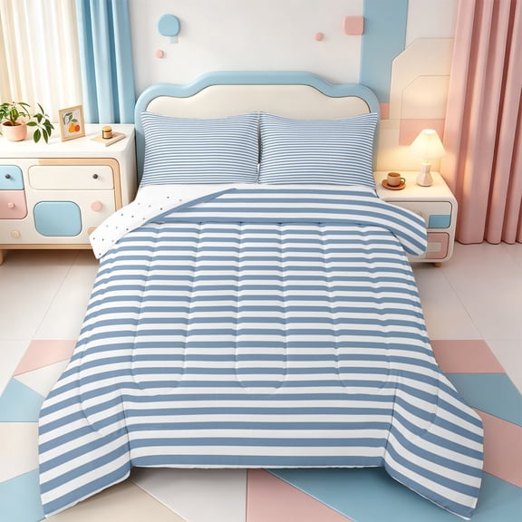 Erosebridal Minimalist Stripe Full Size Comforter Sets,Linear Striped Bedding Comforter Set,Reversible,3 Pieces,1 Comforter and 2 Pillowcases