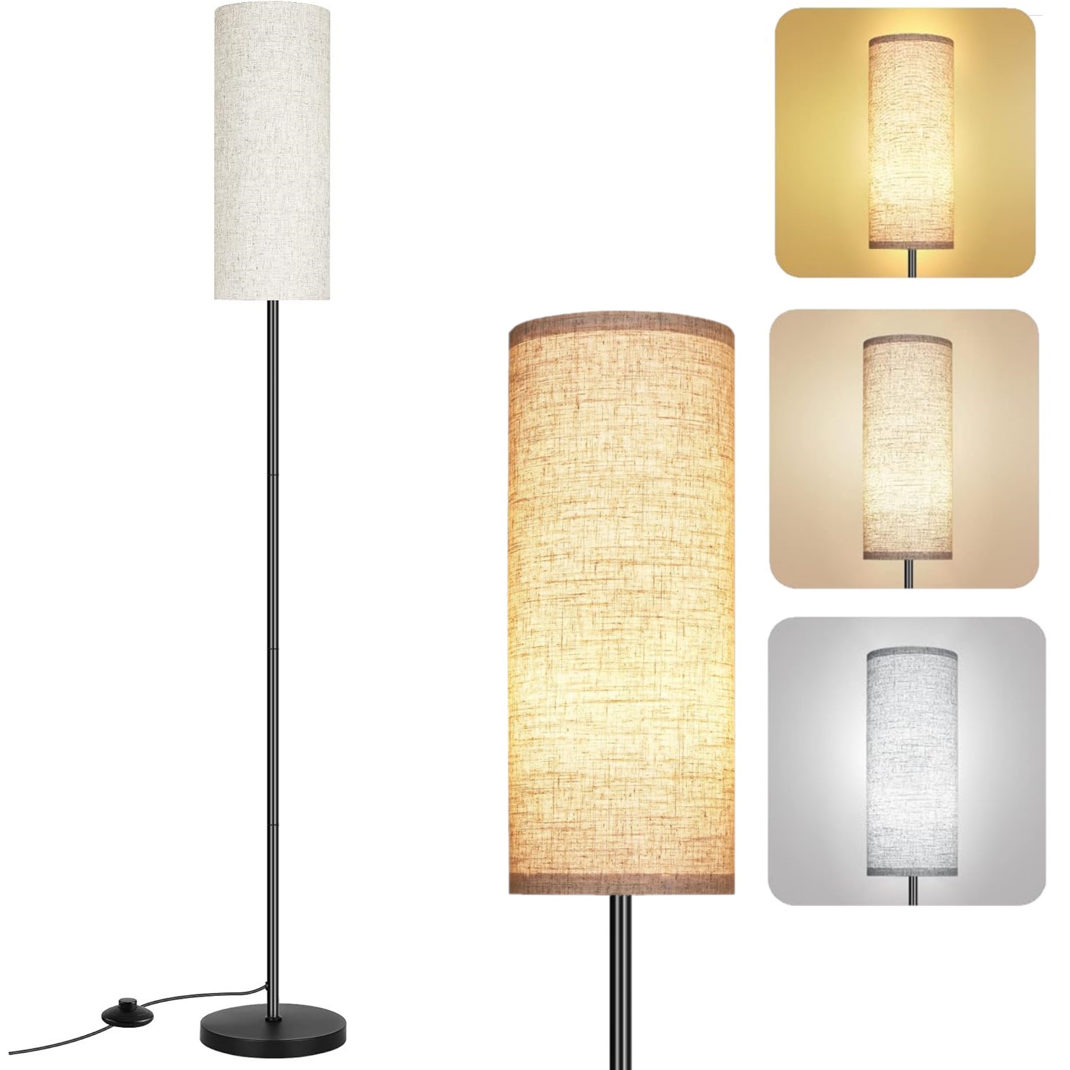 BN-LINK Dimmable Floor Lamp with 3 Color Temperatures, Standing Lamp with LED Bulb Included, Tall lamp for Living Room, Bedroom, Office