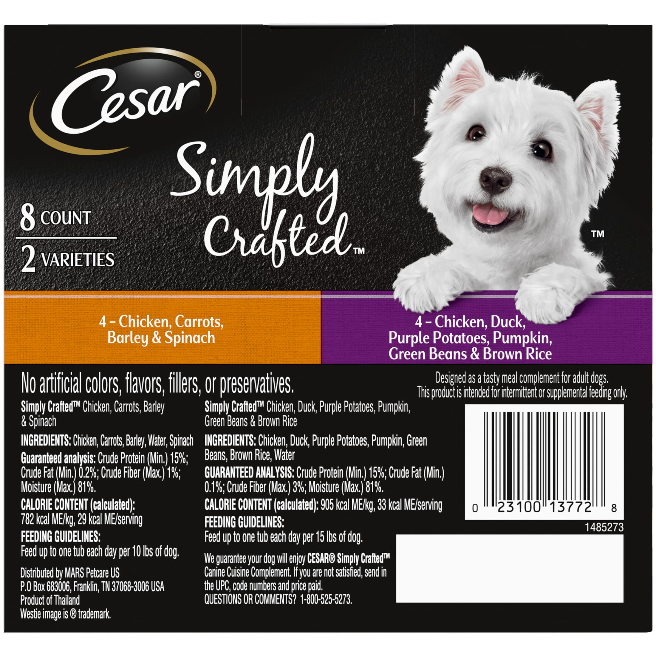 Cesar Simply Crafted Chicken and Vegetables Variety Pack Wet Dog Food Toppers, 1.3 oz Tubs (8 Ct)