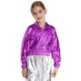 thumbnail image 3 of Haitryli Kids Girls Boys Shiny Hip Hop Jazz Street Dance Outfit Long Sleeve Zipper Bomber Jacket with Pants Set Purple 8, 3 of 5