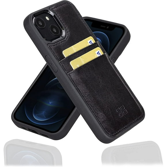 Phone Case with Card Holder for iPhone 13 - Leather Back Cover for Smartphone with 2 Card Slots
