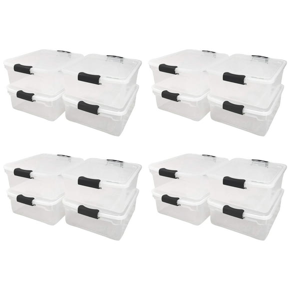 Homz 15.5 Qt Stackable Home Storage Container w/Lid, Gray Latch (16 Pack)