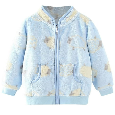 

QWERTYU Infant Baby Toddler Kids Boy Girl s Pockets Fall Winter Coat Hooded Zip Up Print Outerwear Fleece Long Sleeve Jacket 6M-5Y