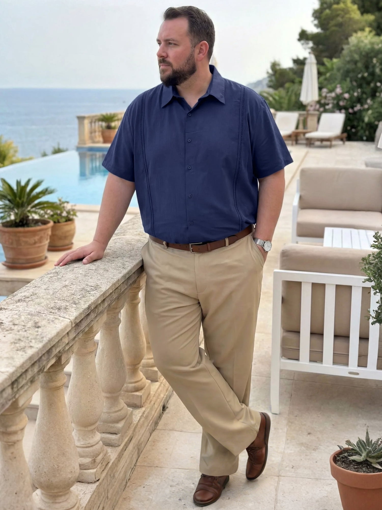 DARING DIVA Men's Big Tall Summer Casual Short Sleeve Button Down Shirts 3XL Dark Blue