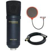 Marantz MPM-1000U USB Condenser Microphone for DAW Recording & Podcasting Bundle,Includes, Universal Pop Filter Microphone Wind Screen w/Stand Clip&10’ Premier Series XLR Male-XLR Female 16AWG Cabl