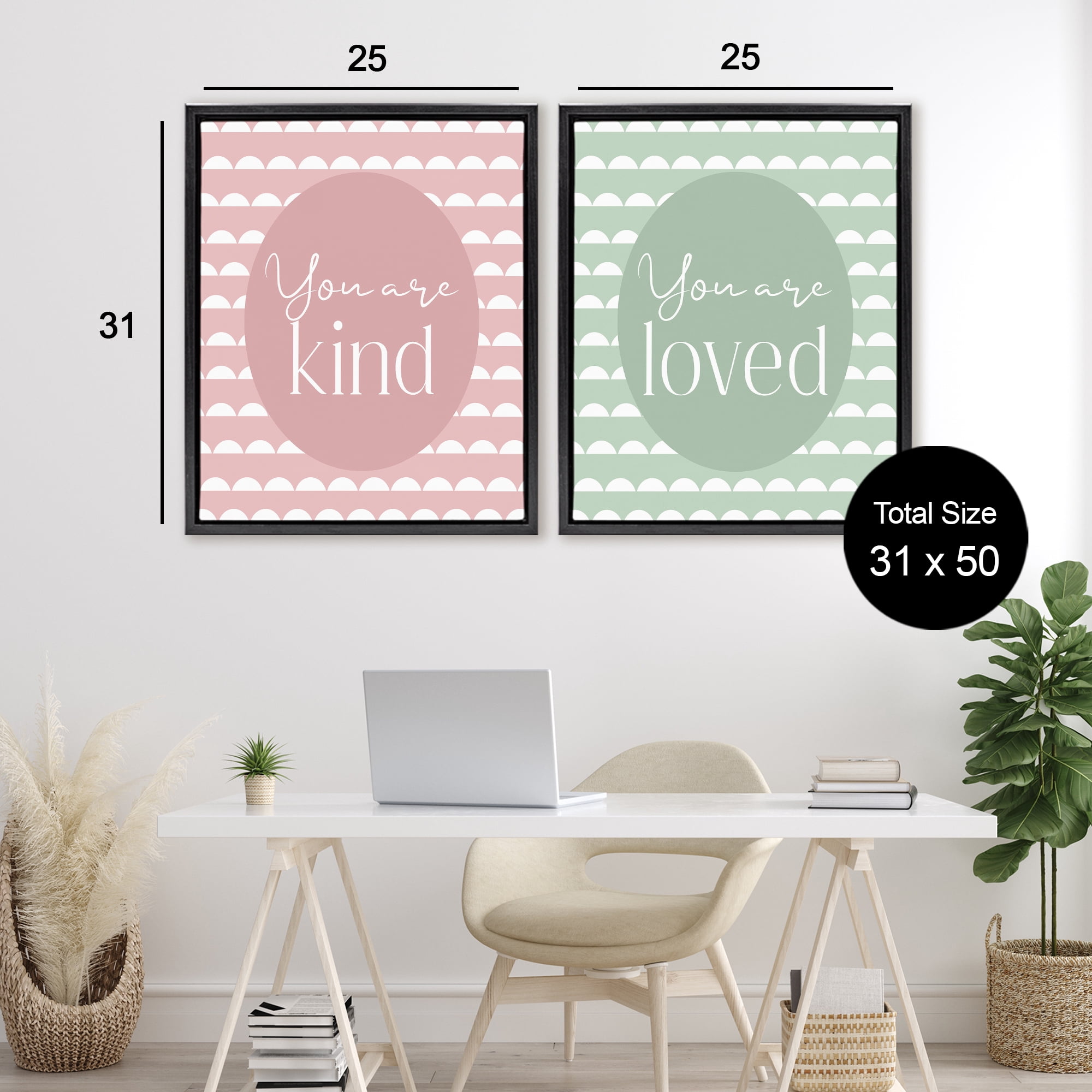 Stupell Industries Pastel Kind & Loved 2 Piece Black Framed Floater Canvas Set, design by Christine Simpson Art