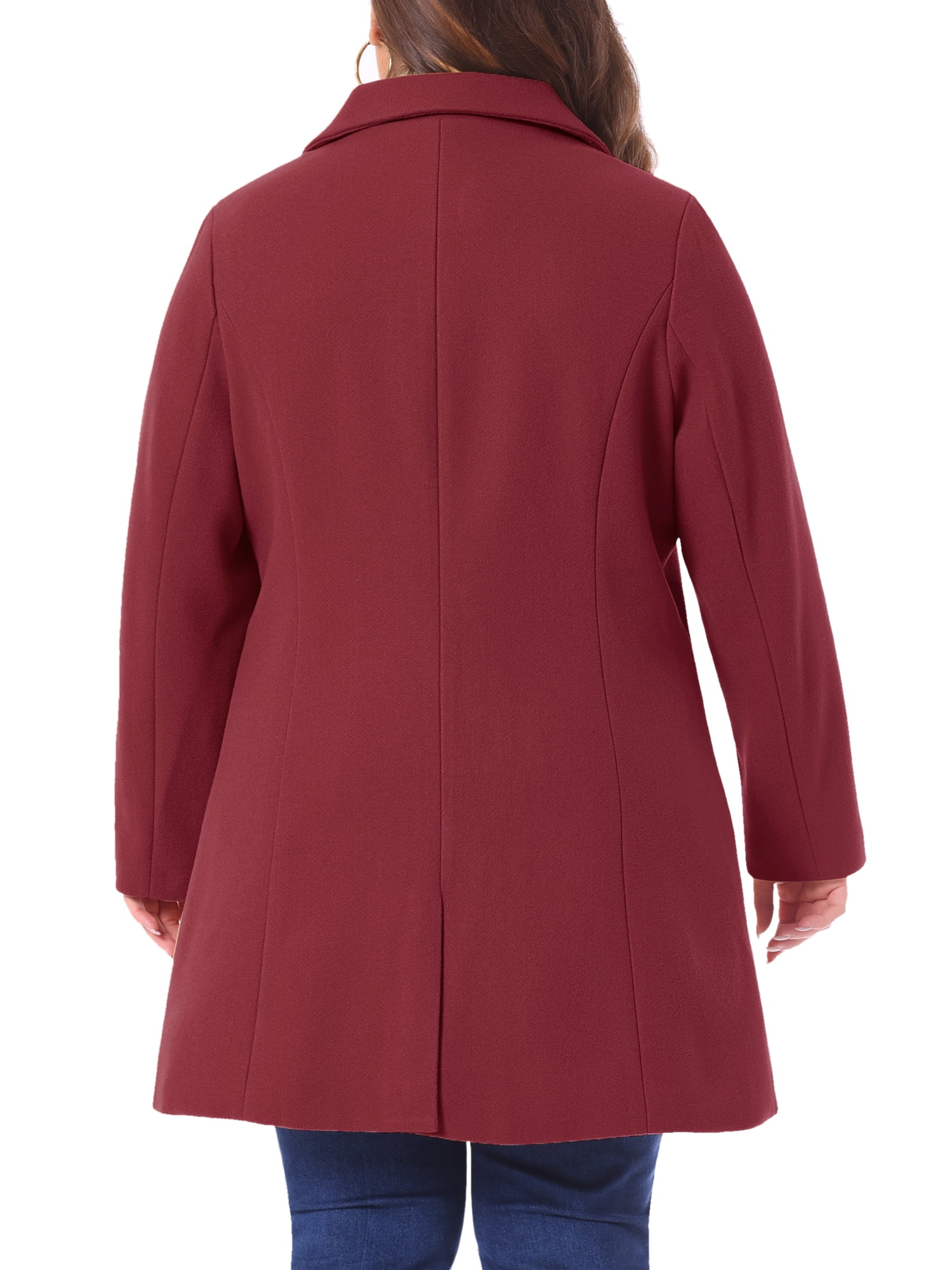 DARING DIVA Women's Plus Size Button Down Single Breasted Peacoat Long Coat 4X Burgundy