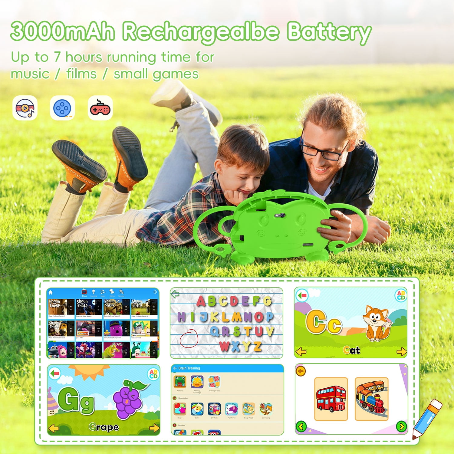 Kids Tablet, 7 inch Android Tablet for Kids, 6GB RAM 32GB ROM Quad-Core Toddler Tablet with Shockproof Case, Bluetooth, WiFi, Parental Control, 2MP+2MP Dual Camera, GPS, Games