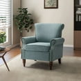 thumbnail image 7 of Upholstered Armchair, Tina's Home Accent Chair Nailhead Trim Wood Leg Living Room Bedroom Blue, 7 of 7