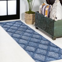 JONATHAN Y IBIZA 2 x 8 Runner Rug, Salines Diamond Trellis - Navy, IBZ101B-28