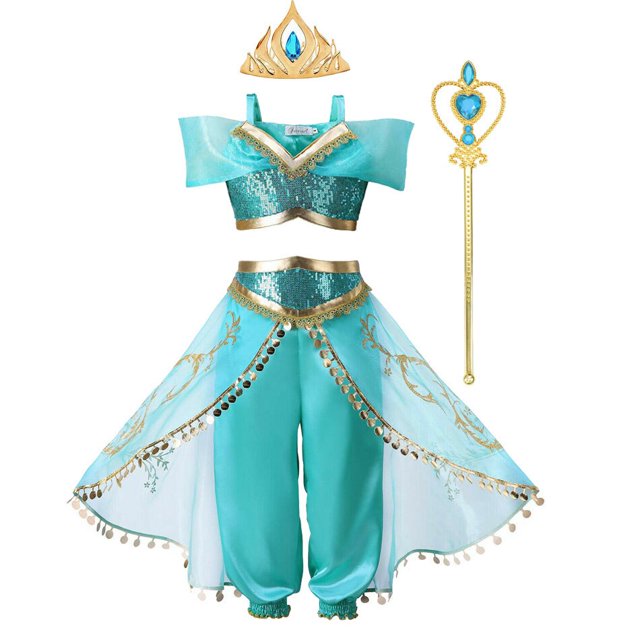 Disney-vestido de Jasmine para niña, disfraz de Aladdín de princesa, lámpara mágica, ropa de carnaval, fiesta de Halloween, 2023 Fivean unisex