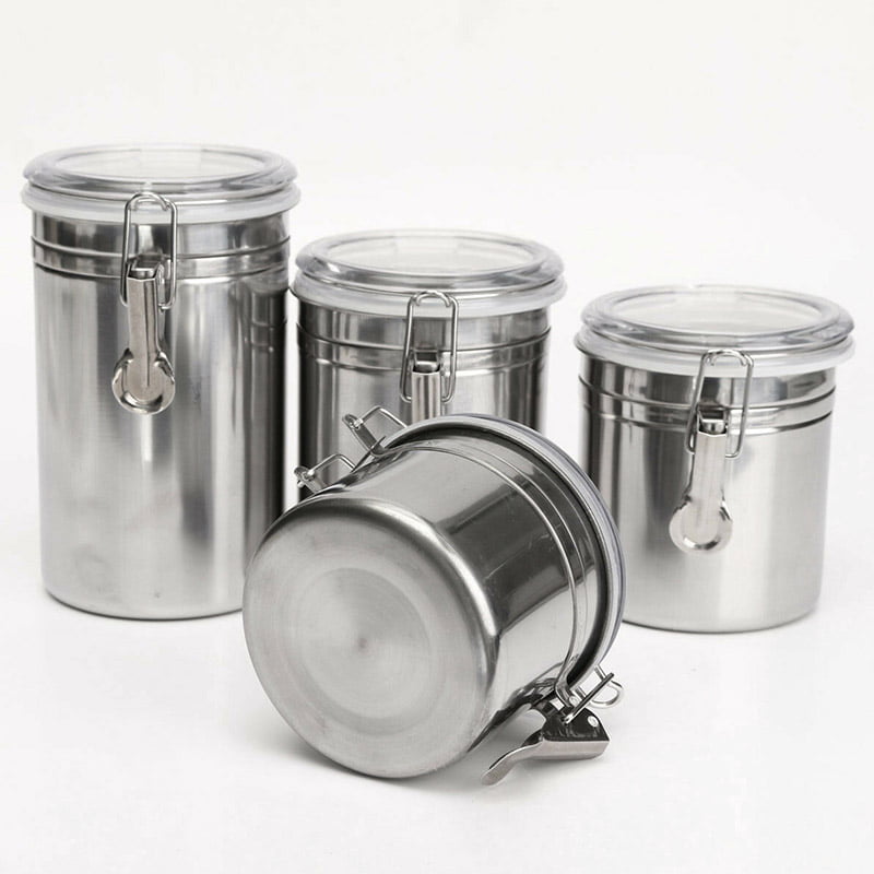 Tea Coffee Sugar Sealed Can Tins Canister Stainless Steel Storage Box 