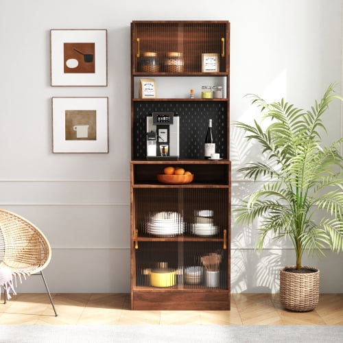 Kitchen Pantry Storage Cabinet with Hutch 25 inch Wide Tall