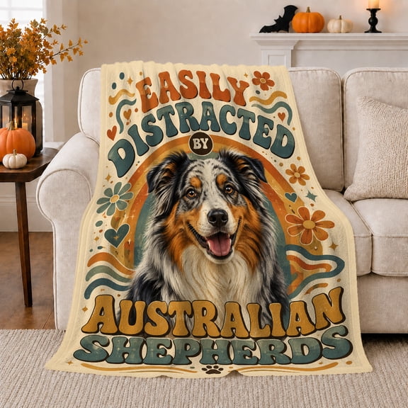 Dog Portrait Colorful Pet Artwork Playful Graphic Style Dog Lovers Colorful Pet Portrait Warm Flannel Blanket, Pet Adoption Gift for Living Room and Bedroom Home Decor
