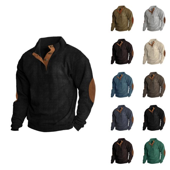 Sweatshirt for Men 2025 Fall Winter Long Sleeve Corduroy Button Stand Collared Sweat Shirt Pullover Tops