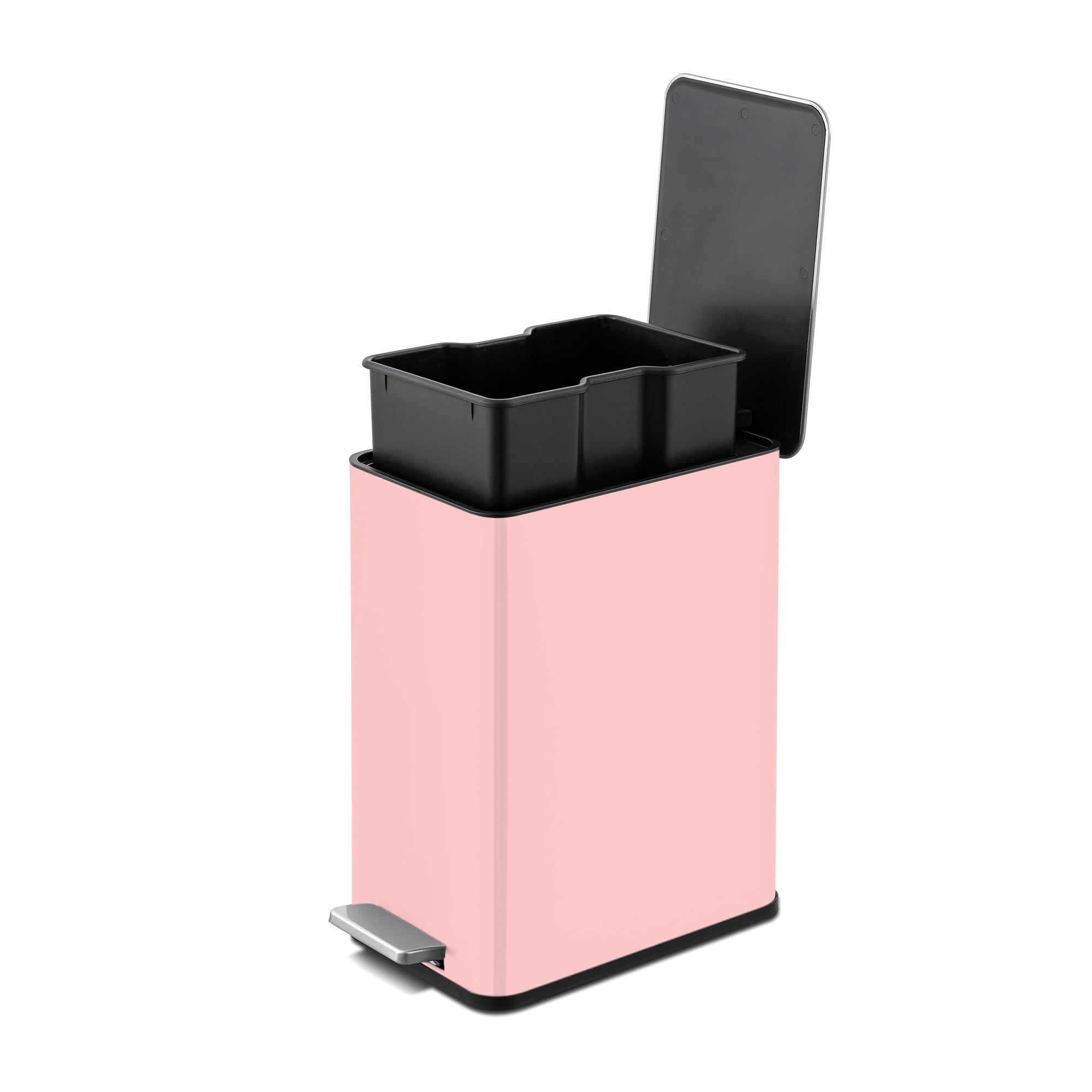 Qualiazero 2.6 Gallon Trash Can Stainless Steel Step On Bathroom Trash Can Pink
