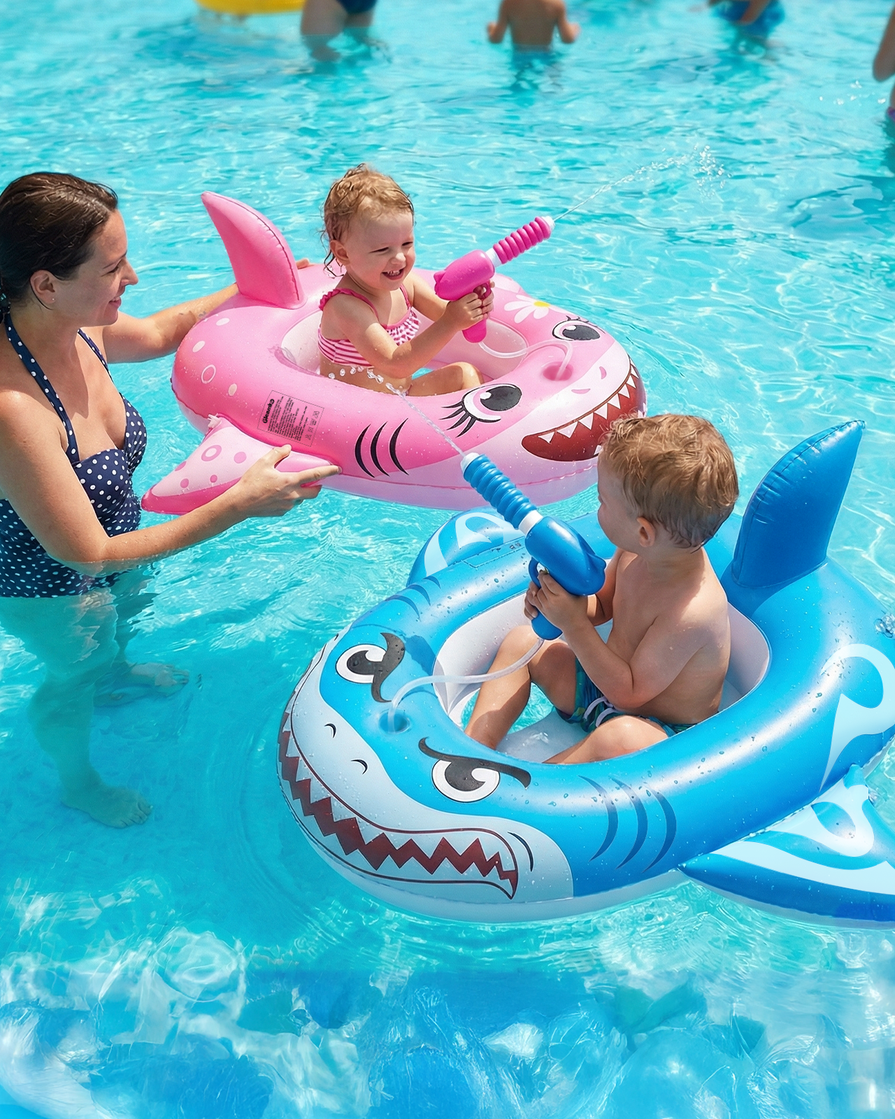 Inflatable Pool Floats for Kids, 2 Pack Shark Swimming Pool Toys with 2 Water Squirt for Summer Outdoor Water Game