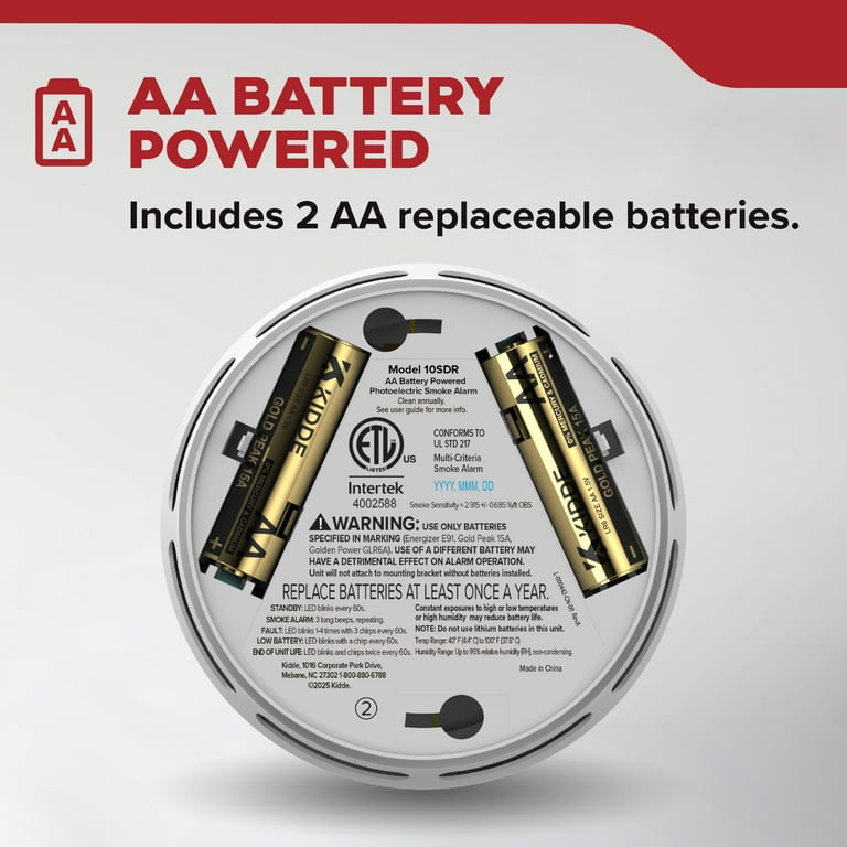 (2 pack) Kidde Battery-Operated Photoelectric Smoke Detector Alarm, 4-Inch, Batteries Included
