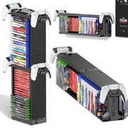 Video Game Storage Tower Holder with Controller Stand, Wall Mount Game Organizers and Storage for Switch 2/ PS5/4/ Xbox One/Series, Vertical & Horizontal Stand for 40 Gaming Discs Accessories