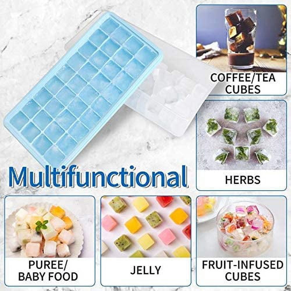Ice Cube Tray with Lid and Bin,2 * 36 Nugget Silicone Ice Tray,Flexible Ice Cube Molds Comes with Ice Container, Scoop and Cover (White)