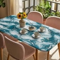 thumbnail image 3 of White Dark Green Marble Table Cloths for 4 Foot Rectangle Tables, Modern Abstract Art Marble Crack Patio Waterproof Elastic Fitted Tablecloths, Washable Rectangular Table Cover for Camping, 3 of 8