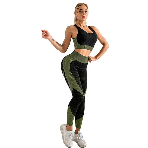 Women Yoga Outfit Workout Gym High Waist Leggings with Sport Bra