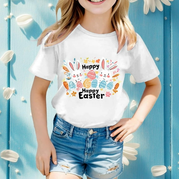 Xiaowennn Easter Girls Short Sleeve Printed T Shirt Top Casual Shirt Girls Fashions