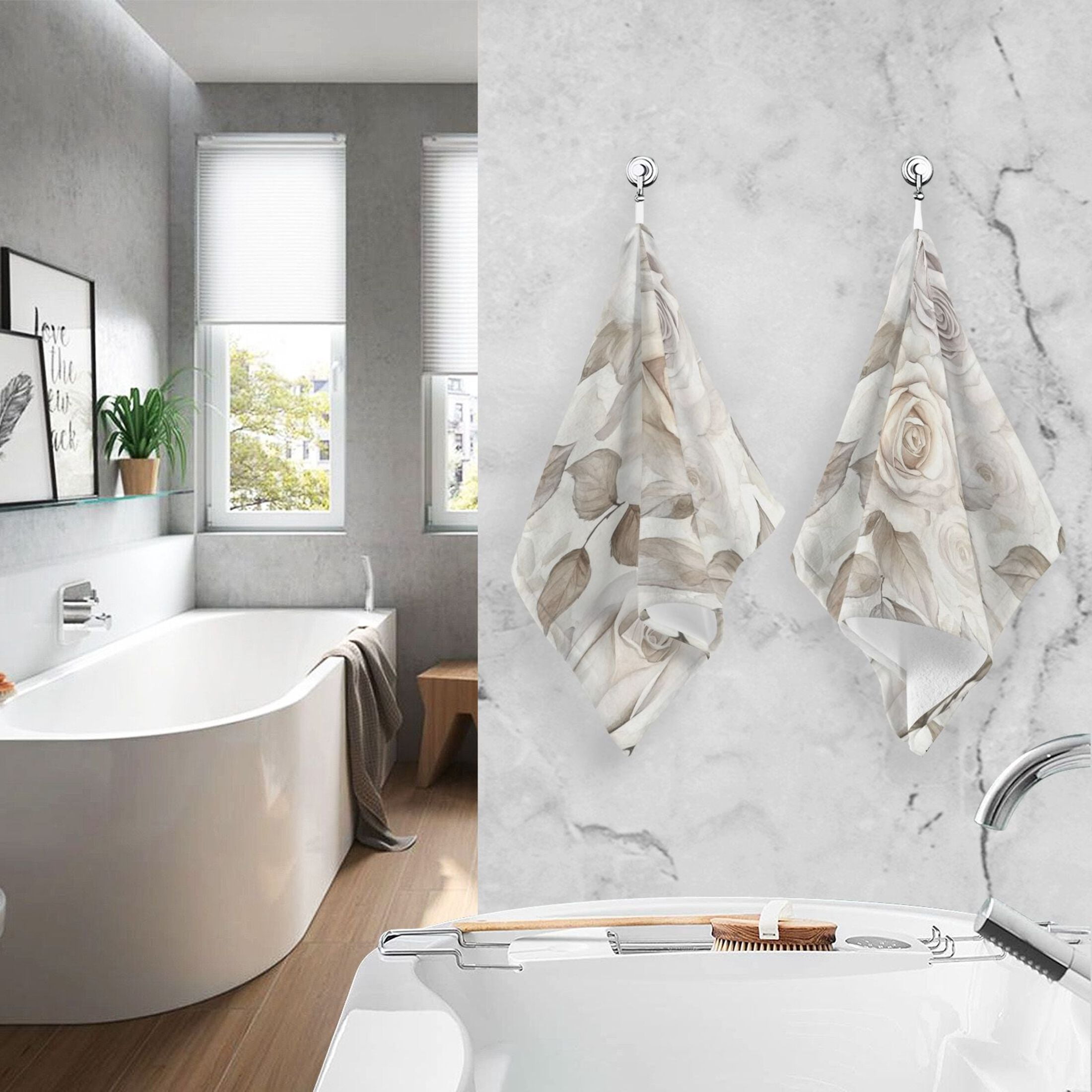 Cotton Towel Two-Piece 16x28 Inch One Sizex2 Face Towel Set Towel Set Cotton Hand Bath Towel Bathroom Beach Cartoon White Flowers
