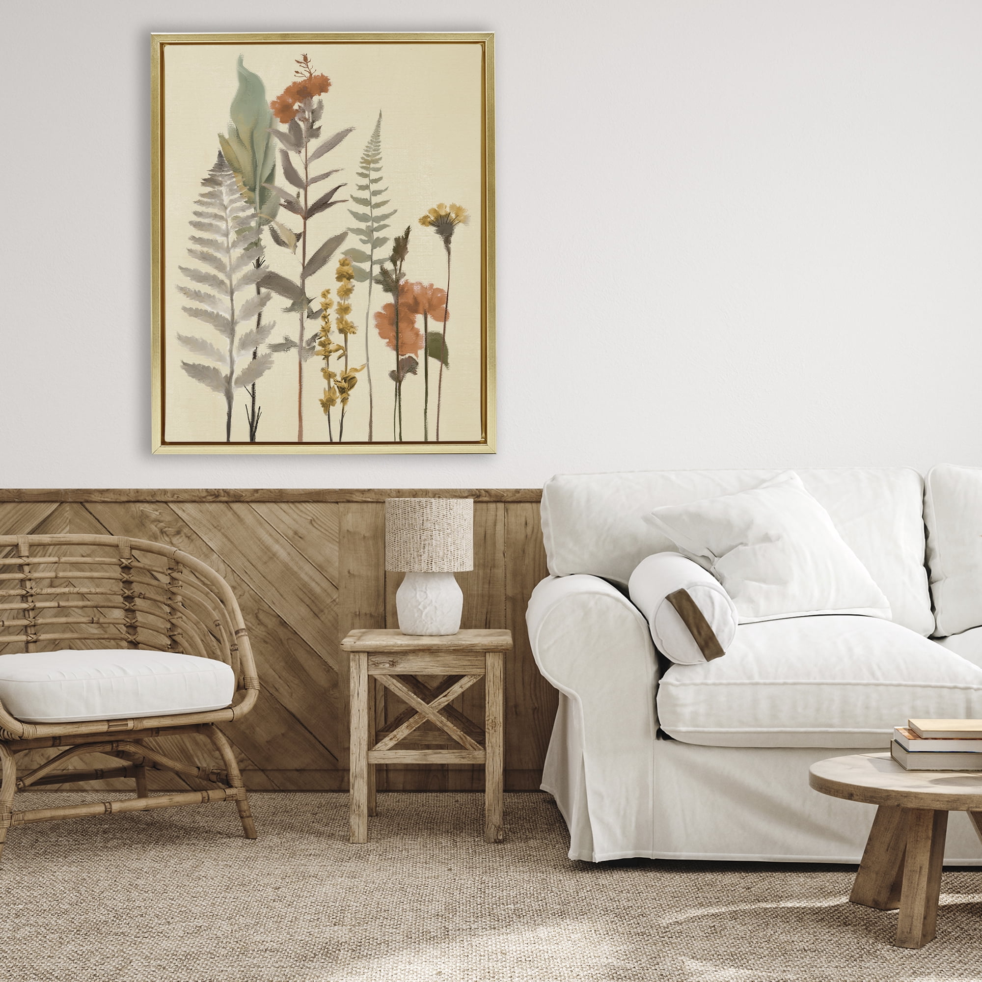 Stupell Industries Fall Botanicals and Ferns Gold Framed Floater Canvas Wall Art, design by Elizabeth Medley