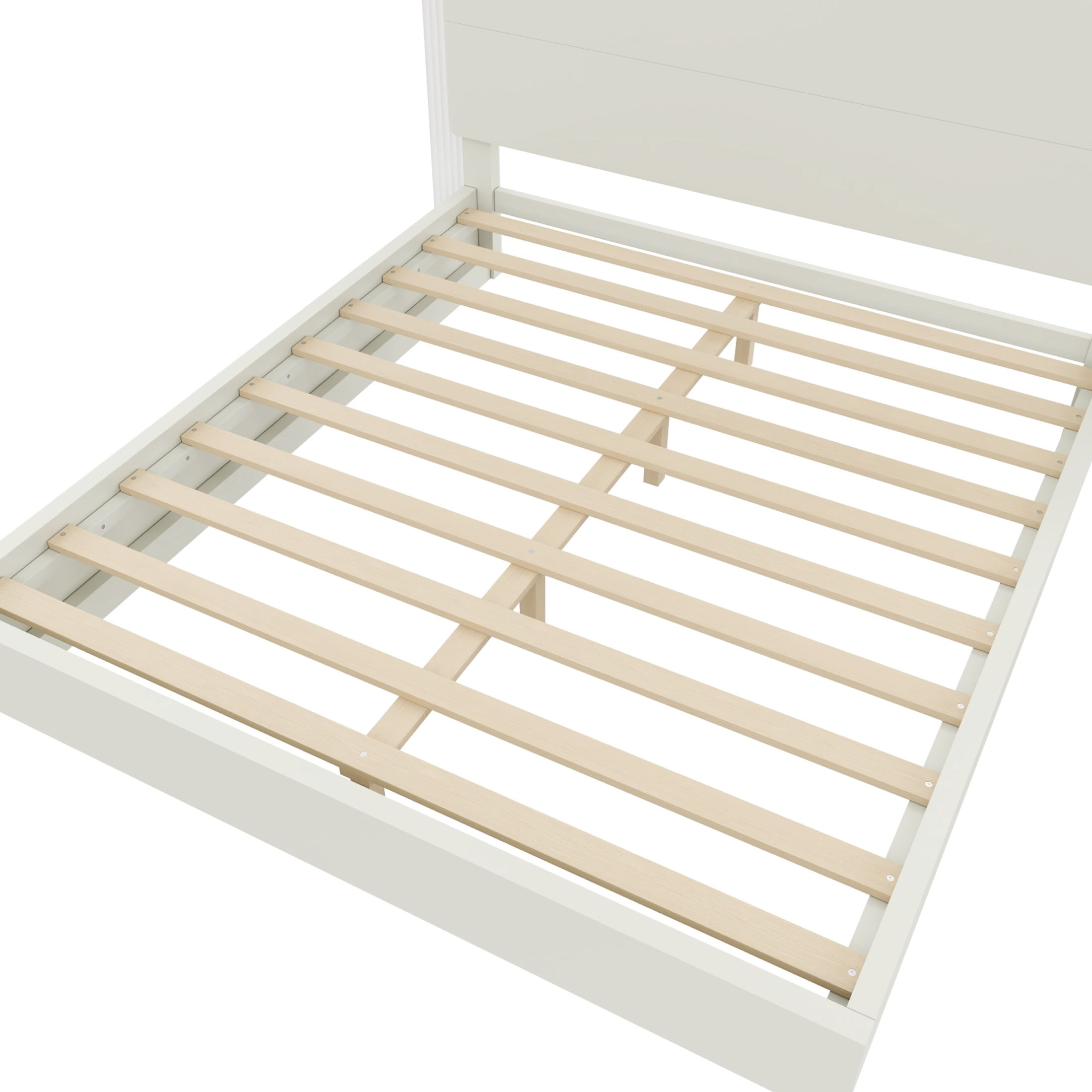 Noble House King Wood Platform Bed Frame with LED Headboard, Modern Mattress Foundation with Center Support, White