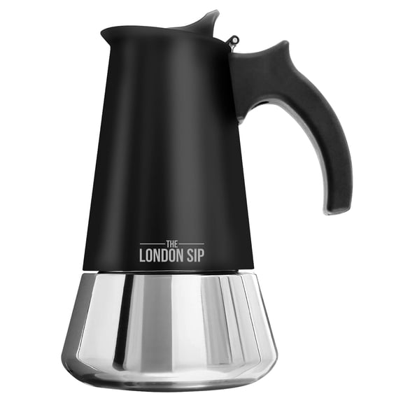 London Sip Stainless Steel Stovetop Espresso Maker Moka Pot Italian Coffee Percolator, Matte Black, 10 Cup