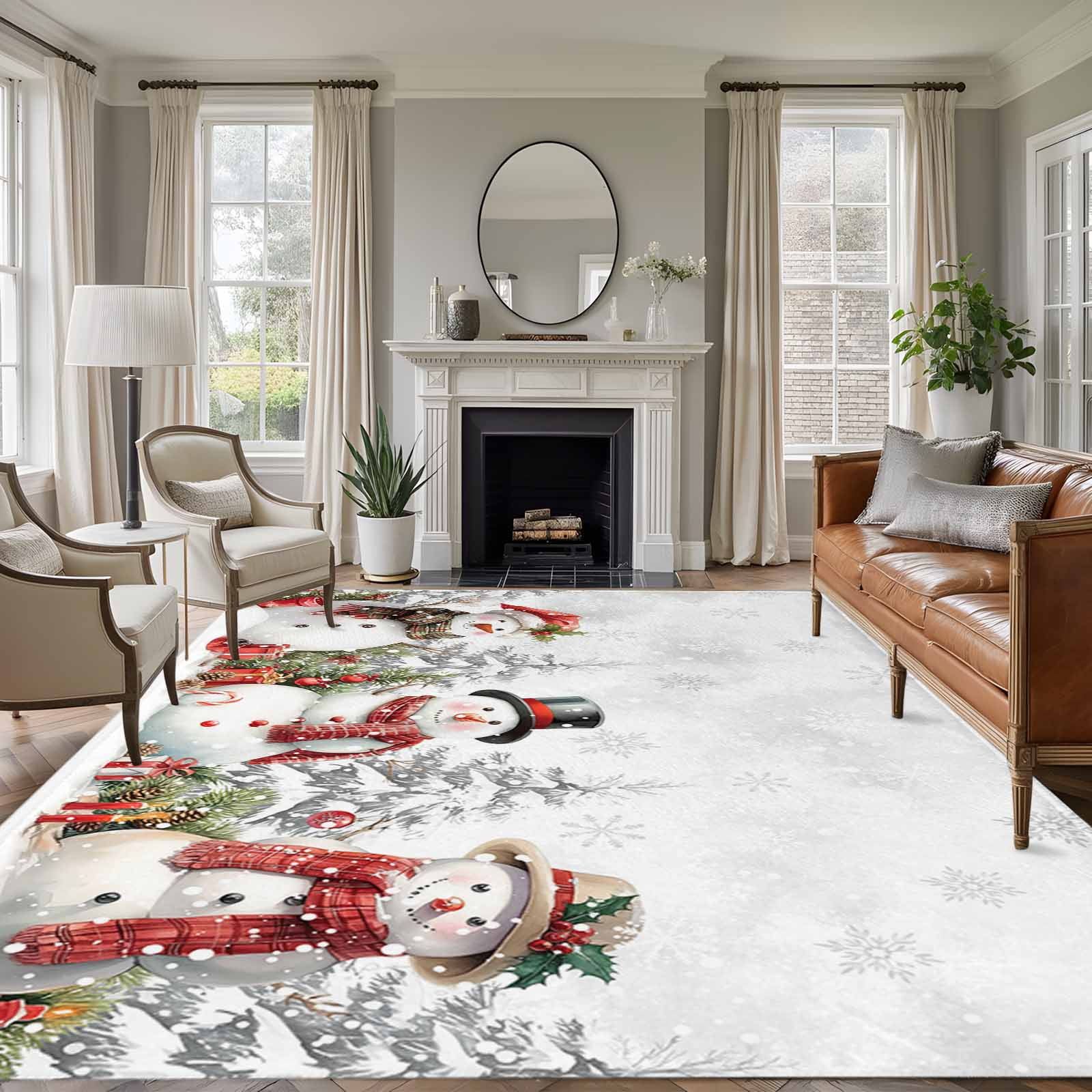 8 x10 Area Rugs Christmas Indoor Outdoor Area Rug for Living Room Bedroom Xmas Snowman Tree Botanical Gray Washable Bathroom Rugs Kitchen Floor Carpet Mats Home Decor Aesthetic