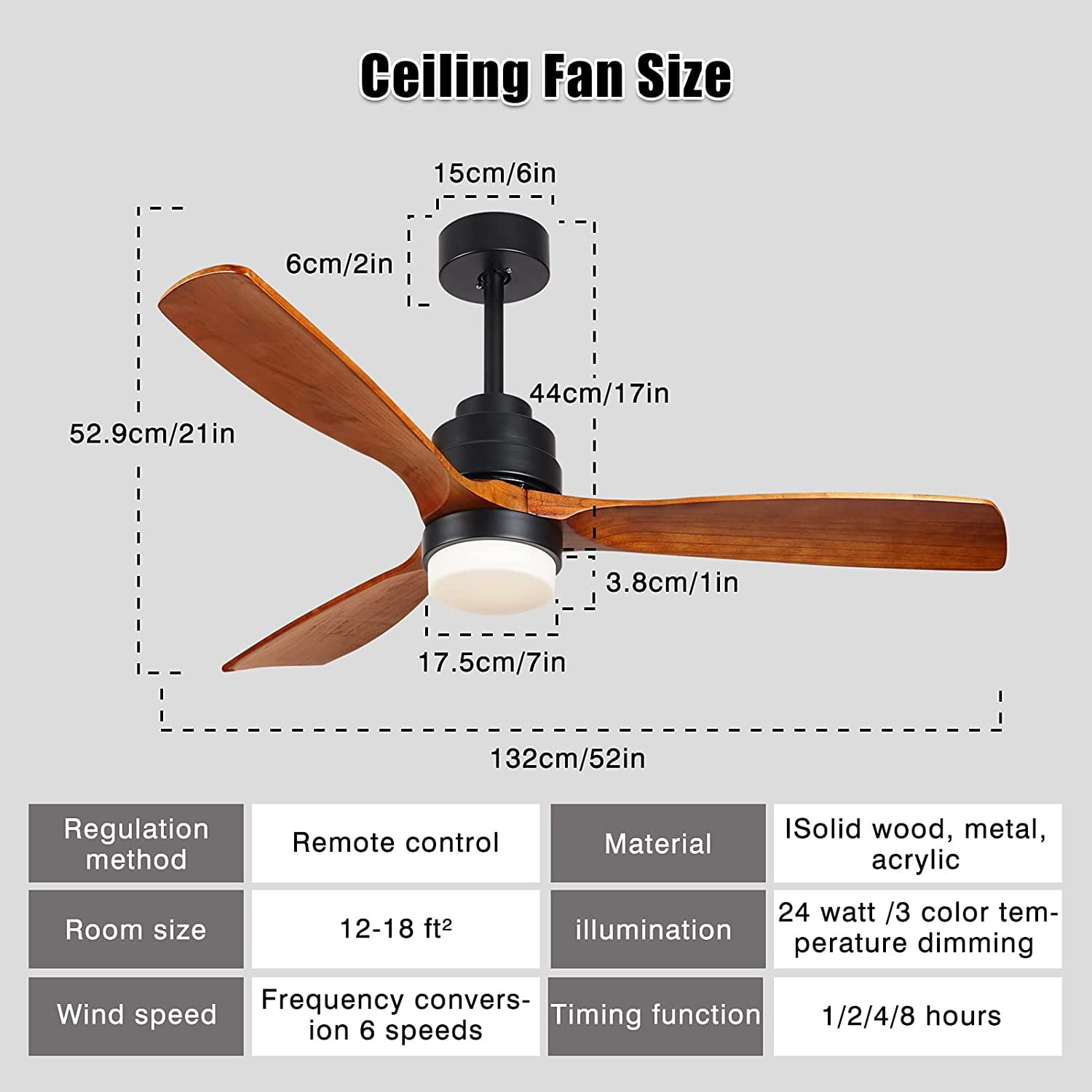 Buy KAPOEFAN 52'' Solid Wooden Down Rod Ceiling Fan with Lights