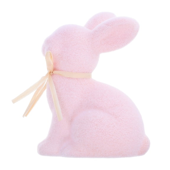 Raindrops Flocked Bunny Rabbit Ornament Artificial Rabbit Figurine Bunny Garden Ornament Flocked Rabbit Statue Easter Party Flocked Bunny Figurine