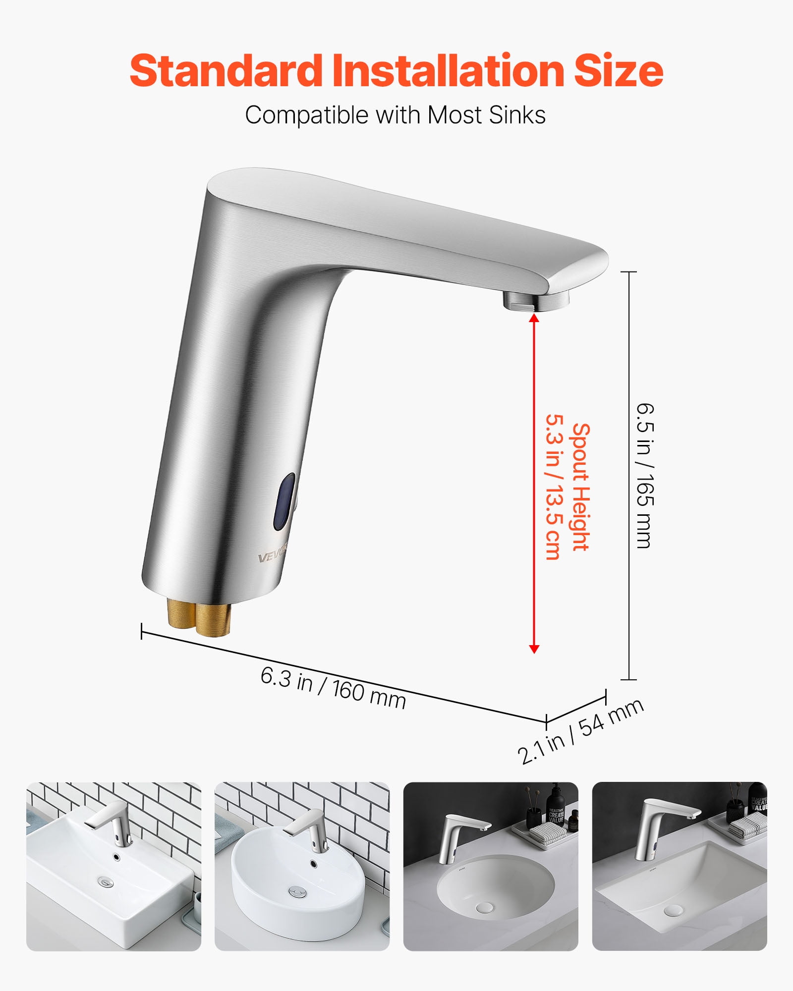 VEVOR Touchless Bathroom Sink Faucet, Automatic Motion Sensor Restroom Toilet Faucet, HandsFree Adjustable Cold Hot Single Handle Water Mixer Battery Operated for 9/16 in Pipe,Brushed Nickel Silver