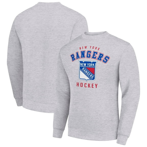 Men's Starter Heather Gray New York Rangers Team Logo Fleece Pullover Sweatshirt