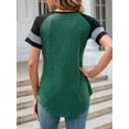 thumbnail image 2 of Womens Short Sleeve Raglan Top Casual Summer Loose Fit Basic T-Shirts Striped Color Block Asymmetric Hem Casual Tops, 2 of 6