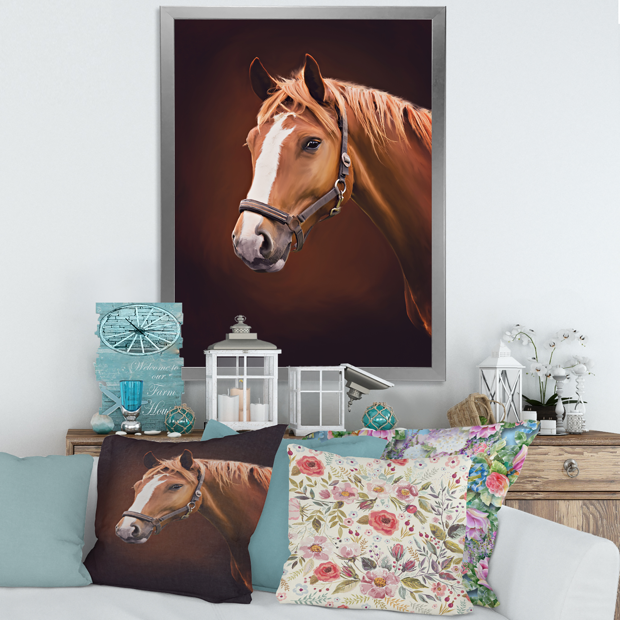 Designart 'Close Up Portrait Of Brown Horse With White Nose II' Farmhouse Framed Art Print