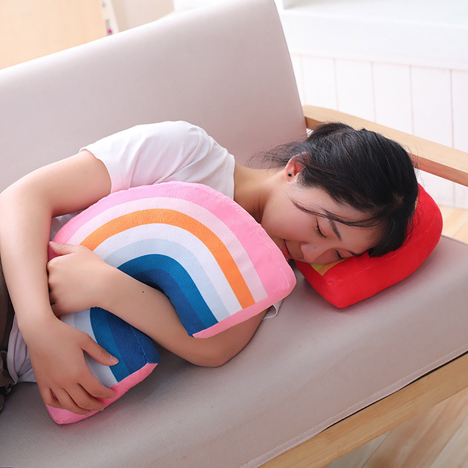 Rainbow Pillow For Girls 13.78inch Arch Shaped Decorative Rainbow