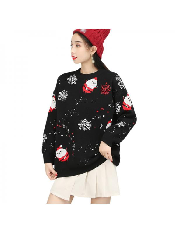 On Going--Love The Item was Updated,Fashion Christmas Snowflower Prints Pullover Winter Sweater,Black,XXXL 
