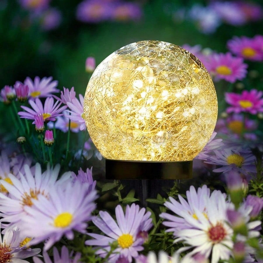 Solar Ball Lights Outdoor Waterproof, 30 LED Cracked Glass Globe Solar Power Ground Lights for Path Yard Patio Lawn, Christmas,New Year Decoration Landscape Warm White(4 Pack 4.7'')