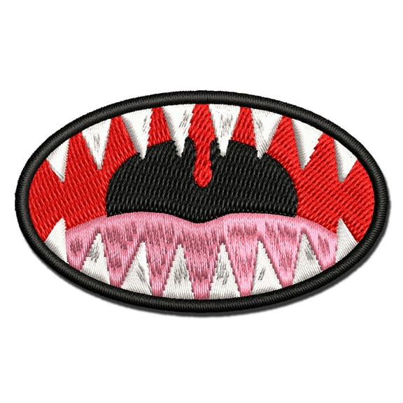 Open Mouth Sharp Teeth Applique Multi-Color Embroidered Iron-On Patch - 2.5 Inch Small