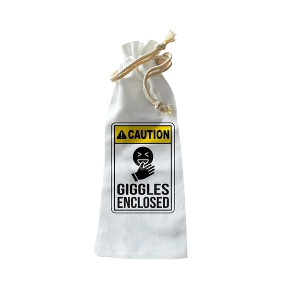 Jolitee Wine Bottle Gift Bag – Caution Giggles Enclosed – Funny Warning Label Design