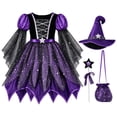 thumbnail image 5 of MuXiKeJi Clothes Light Up Witch For Girls Purple LED Witch Dress With Pointed Hat Star Wand & Candy Bag | Kids Glowing Halloween Witch Outfit for Trick or Treat Carnival Party Dress Up, 5 of 5