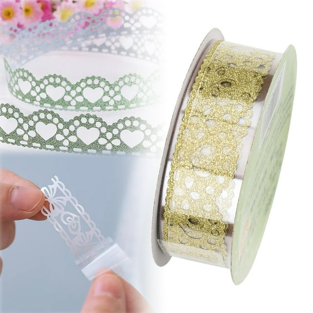 Reliable Bond Adhesive Roll Roll of Glitter Tape Lace Flower Pattern Adhesive Tape Sticker Colorful Decorative Masking Tape for Scrapbooking Card Making Crafts Frames Planner Journal Gifts Decor