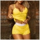 thumbnail image 4 of Pijama sexy qucoqpe para mujer, conjunto de pijama de dos piezas con encaje y lazo de color liso y pantalones cortos, 4 of 5