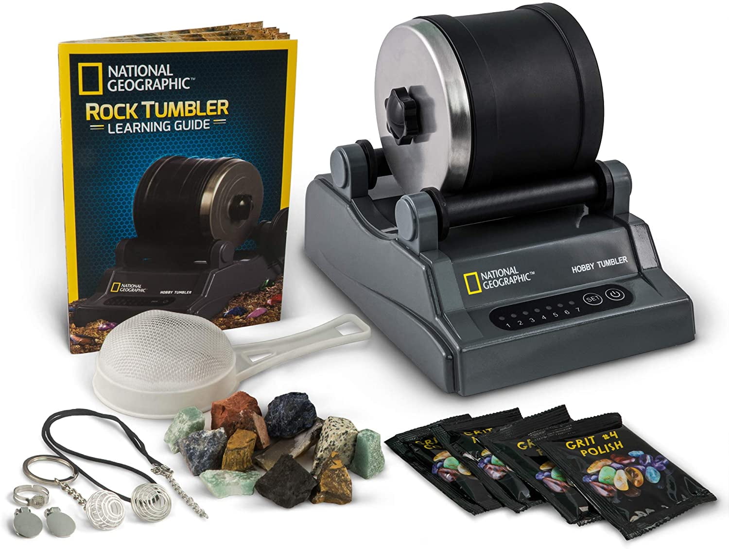 NATIONAL GEOGRAPHIC Starter Rock Tumbler Kit-Includes Rough Gemstones 4 Poli... 