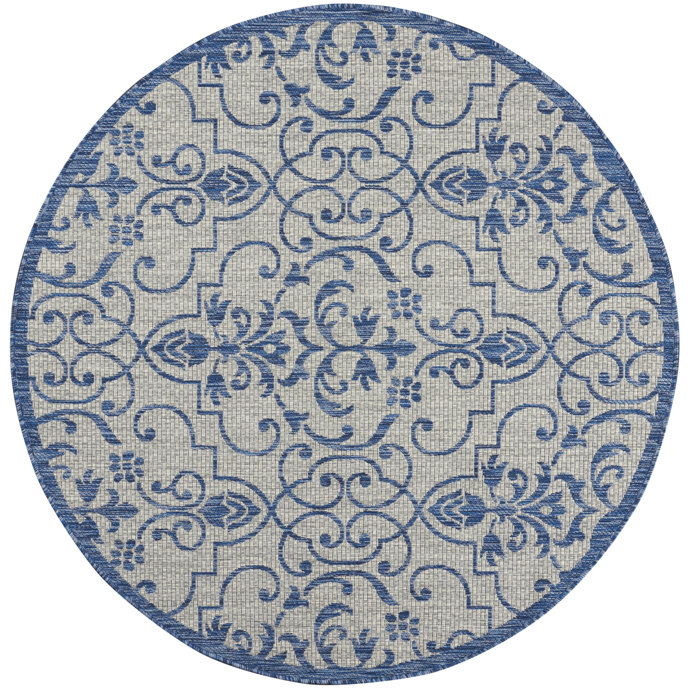 Nourison Country Side 5'3" x Round Ivory Blue Farmhouse Rug
